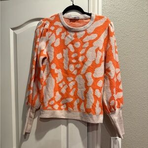 THML animal print puff sleeve sweater